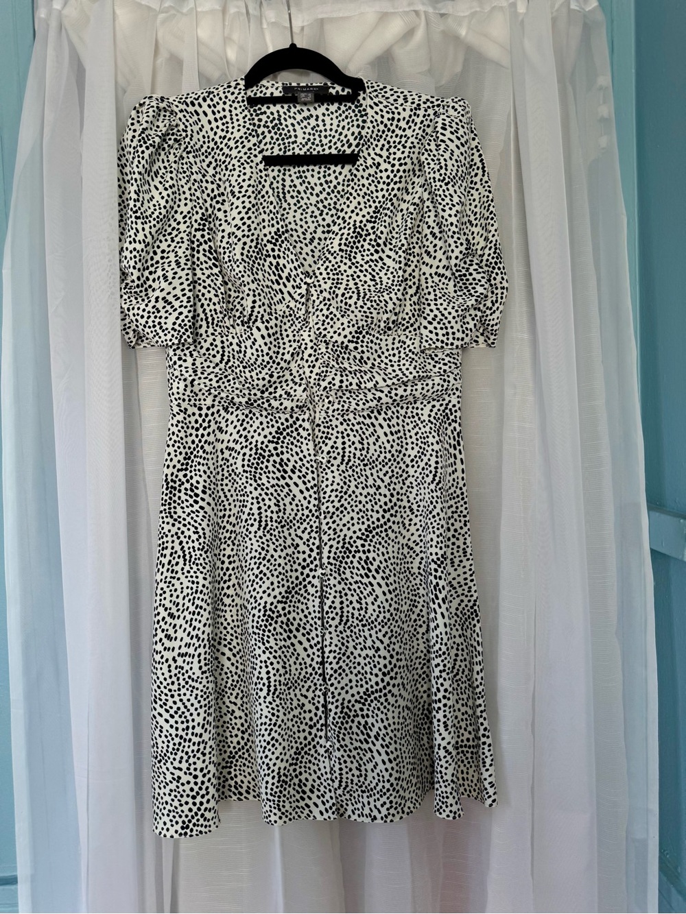 Primark Black and White Dot Midi Dress with Puff Sleeves